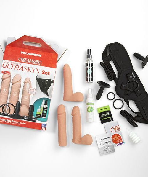 Doc Johnson Vac-U-Lock Dual Density Ultraskyn Voorbind Dildo Set