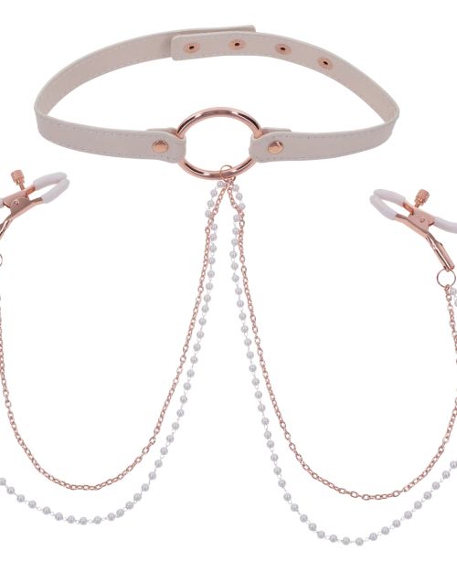 Sportsheets S&M Peaches&Creame Collar Met Tepelklemmen