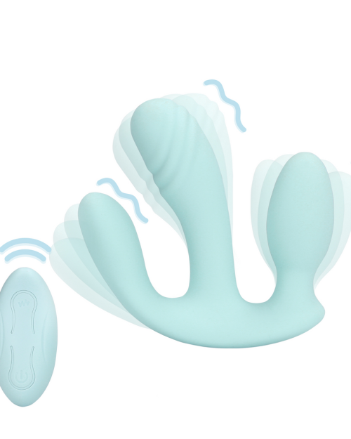 Loveline Three In One Liquid Silicone Vibrator Breezy Blue 12 cm