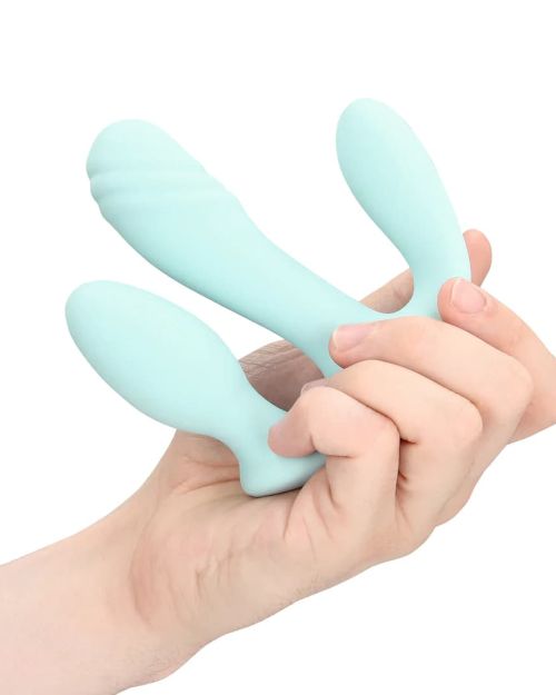 Loveline Three In One Liquid Silicone Vibrator Breezy Blue 12 cm